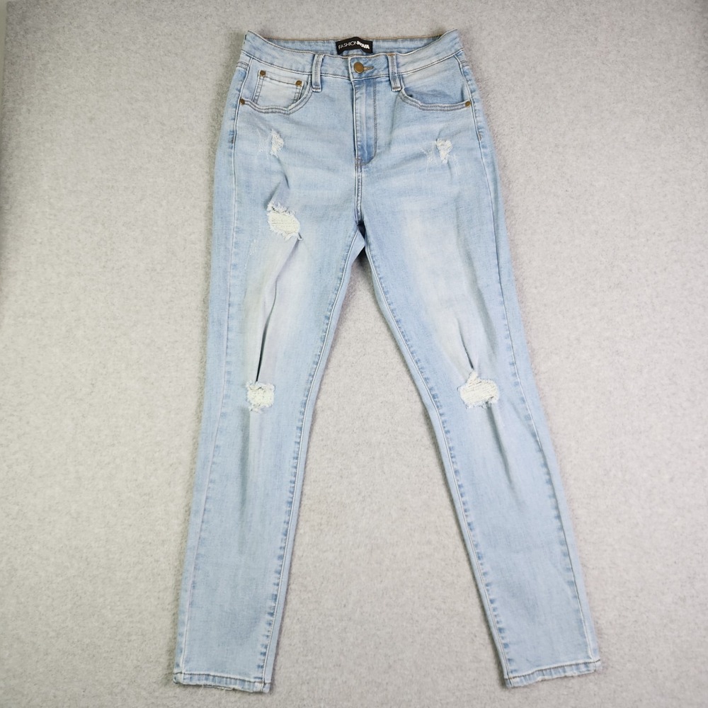 Fashion Nova Jeans Womens 9 Blue Light Wash Distressed High Rise Skinny Leg